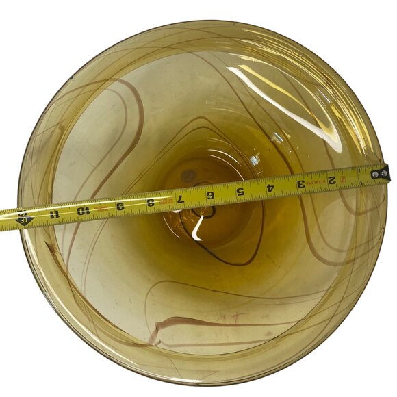 Amber Yellow Art Glass Decorative Fruit Bowl Swirl Hand-Blown Mexico 12" - Picture 6 of 7